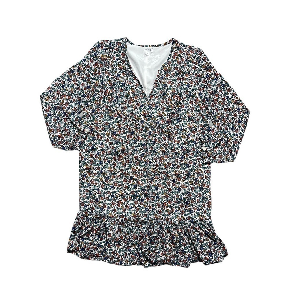 J. Crew Micro Floral V Neck Long Sleeve Mini Dress XS - Picture 2 of 9